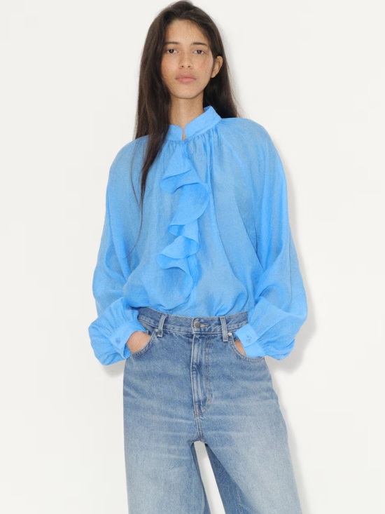 H&M Tops - NWT Blue Ruffle Peasant Blouse Size S